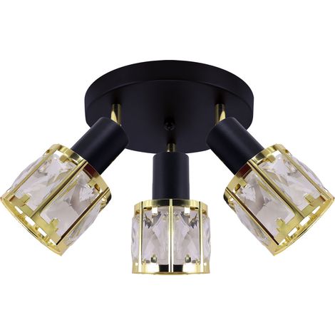 Spot mural et plafond DUNBAR - 3 lampes E14 - acier noir doré - orientable (1/2)