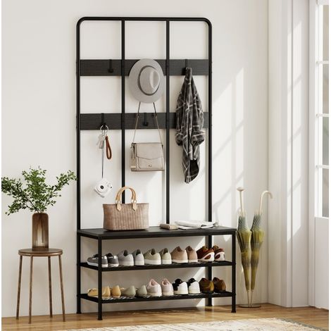 Porte-manteau 3-en-1 avec banc et range-chaussures noir HAVRYA (1/3)