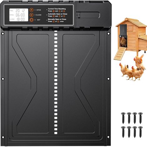 Porte Poulailler Automatique avec Affichage - Alimenté par Batterie, Commande de Minuterie, Fonction Anti-pincement (1/5)