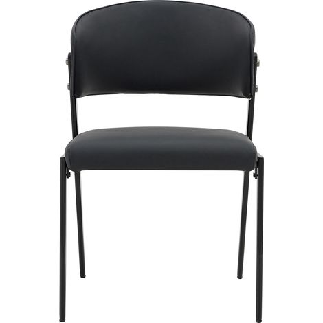 Lot de 2 chaises de salle à manger en cuir régénéré noir, dossier ergonomique, piètement métal, assise confortable pour cuisine, salon ou bureau – CHICFURN (1/5)