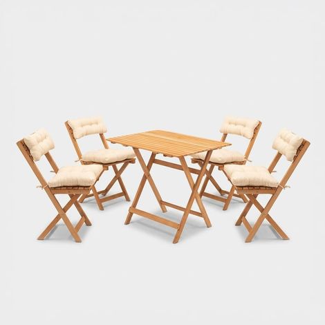 Juego de mesa de jardín plegable con 4 sillas y cojines Lovan