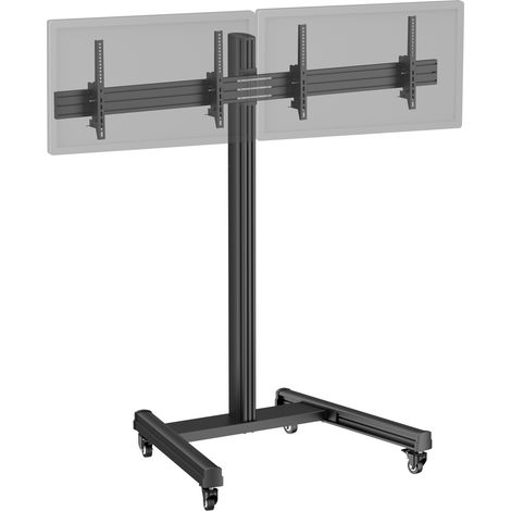 Support TV sur roulettes 2 écrans 50'' - 55'' Hauteur 175cm, Inclinable noir (1/3)