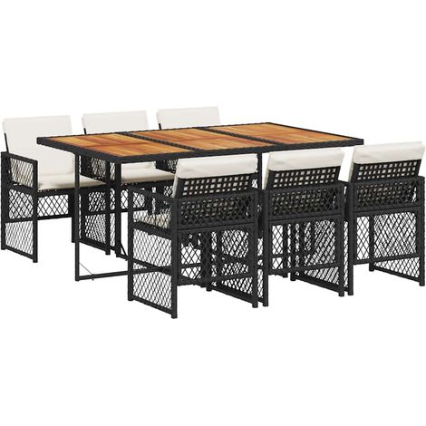 Maison Exclusive - 7-tlg. Garten-Essgruppe mit Kissen Schwarz Pol