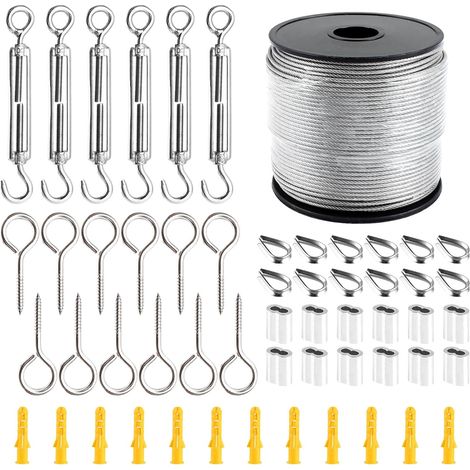 Stainless Steel Wire Rope Kit 100m 2mm Turnbuckle Hook and Eye Aluminum Sockets 2mm Stainless Steel Wire Rope for Stake Stainless Steel Cable System (1/5)