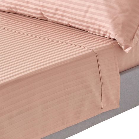 HOMESCAPES Taupe Beige Egyptian Cotton Satin Stripe Flat Sheet 330 Thread Count, Single - Beige