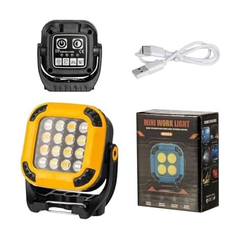 Lampe de travail rechargeable, lampe de travail magnétique compacte à piles - Outil portable et polyvalent pour le camping, les réparations et la sécurité sur les chantiers de voyage (1/5)