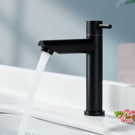 Cold Water Tap Black Tap Bathroom Small Bathroom Tap Chrome Single Lever Tap Cold Water Tap Basin Mixer Tap for Bathroom Guest Toilet (1/4)