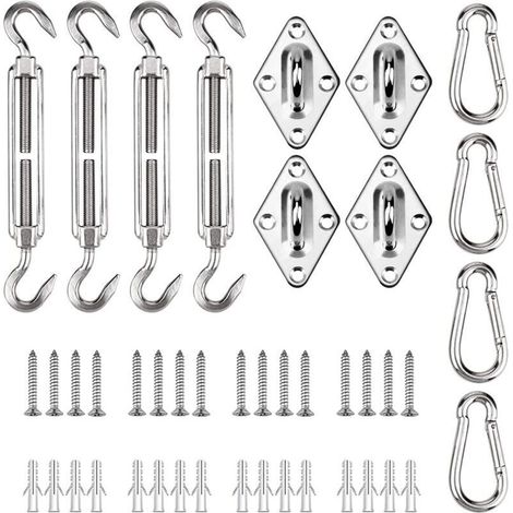 Kit de Fixation pour Voile d'Ombrage, Accessoires pour Auvent Vis de Tension en Acier Inoxydable Ensemble de Mousqueton avec Vis pour Une Installation Sre des Voiles de Pare-Soleil (1/5)