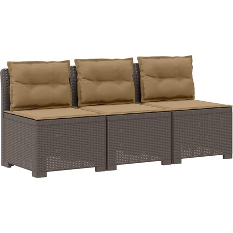 Canapé de jardin 3 places modulable en polypropylène aspect rotin gris clair coussins taupe (1/5)