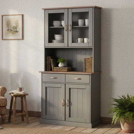 Aparador Milzano, Alacena 2 Cajones, 2 Estantes, Puertas Abatibles, 90x45x190h cm Gris (1/5)