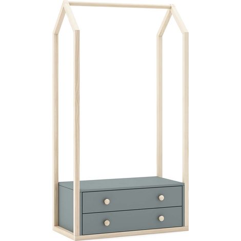 KAINA - Penderie 2 Tiroirs en MDF et Pin Coloris Gris Vert et Naturel (1/5)