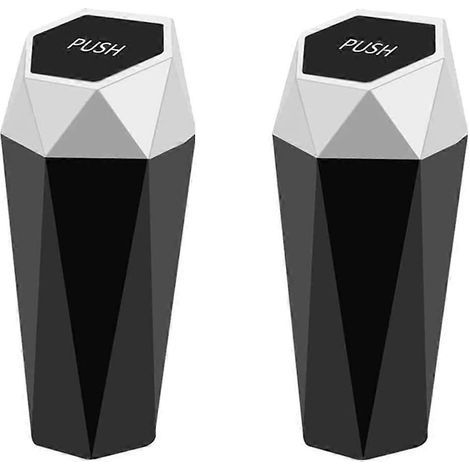 Lot de 2 mini poubelles de voiture avec couvercle, étanches, en plastique, motif diamant, couvercle pivotant (1/5)