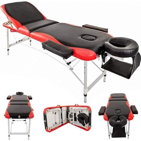 Professional 3-section aluminum massage table with premium synthetic leather and 5cm high-density multi-layer foam, including headrest, armrests, and carrying bag for salon use