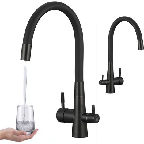 Grifo de cocina negro Riveco con filtro de agua y caño flexible (1/5)