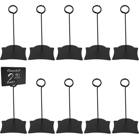 Set mit 10 schwarzen Foto- und Etikettenhaltern, Aufsteller für Lebensmittelprodukte, geeignet für Preisschilder, Tischnummern, Grußkarten (1/5)