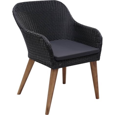 Lot de 2 Chaises de jardin Chaises d'extérieur Fauteuil de Jardin avec coussins Résine tressée Noir 30830 (1/5)