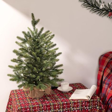 Arbre De Noël Artificiel - 45 cm - Avec Lumières Blanc Chaud - Base En Panier Tissé - Pour Tableau Intérieur Cuisine Salle À Manger Fenêtre - 1 Pièce (1/2)