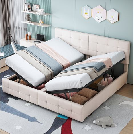 Letto matrimoniale contenitore 180x200 beige OKMYHOME (1/5)