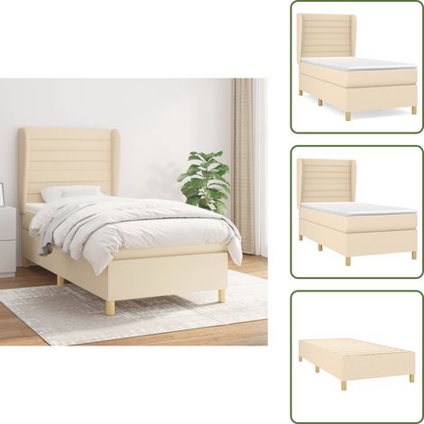 Sommier à lattes de lit avec matelas Crème 80x200 cm Tissu - Lit Plateforme - Lit Double - Literie - Matelas À Ressorts Ensachés - Têtière Ajustable (1/5)