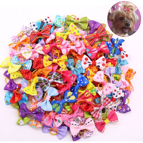 Noeud Pour Chien - Accessoire Chevelure Ruban Élastique - Pour Petit Chien Et Chiot Fille - Lot De 30 Pièces (1/3)