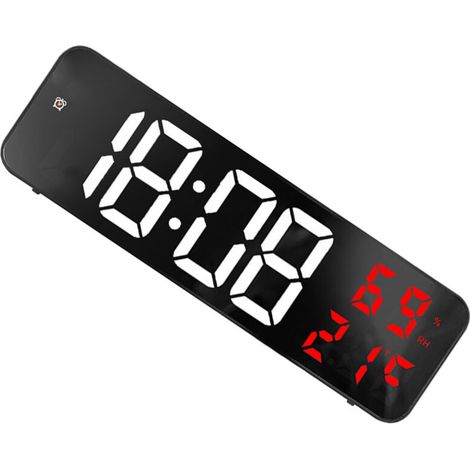 Grande orologio digitale a specchio a LED, sveglia elettronica per la casa, ampio display, orologio con spina, montabile a parete, bianco e rosso -Crezuo