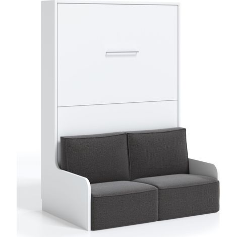 Lit escamotable vertical avec banquette Kora 90x190-Coffrage Carbone-Façade Carbone-Canapé Marron clair (1/5)