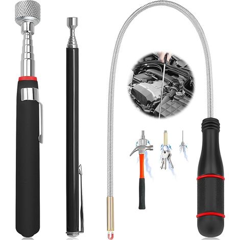 3 x Telescopic Magnetic Pick Up Tool with Pocket Clip, Flexible Magnet for Small Car Parts Pick Up Metal Objects (2 LB 3 LB 5 LB) (1/5)