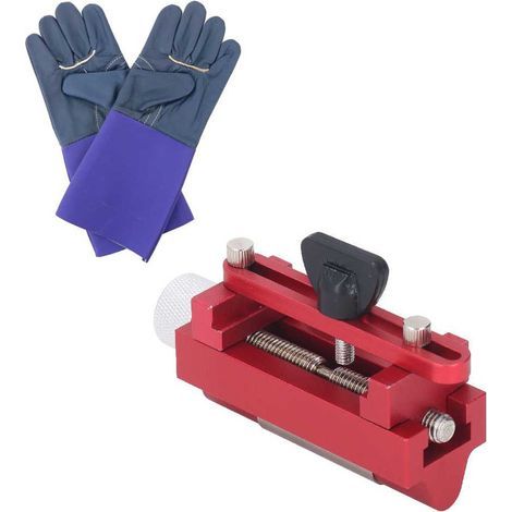 Guía de afilado para cinceles, cepillos, cinceles de aleación de aluminio, herramienta guía para afilar cinceles, plantilla para afilar cuchillas de cepillo + 1 par de guantes de trabajo de seguridad (1/5)