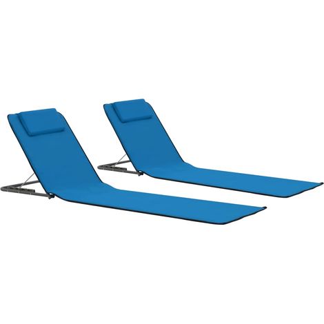 Tapis de plage pliables 2 pcs Acier et tissu Bleu (1/5)