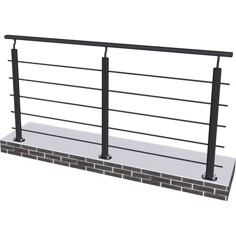 Ringhiera Parapetto in Alluminio Nero Opaco 200x100cm per interni ed esterni a Fissaggio a Pavimento