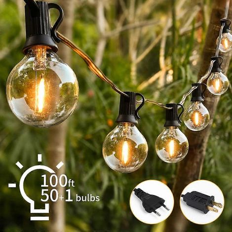 Guirlande lumineuse LED G40 vintage 30 m /100 pieds, 50 ampoules, extérieur jardin terrasse fête, prise américaine (1/5)