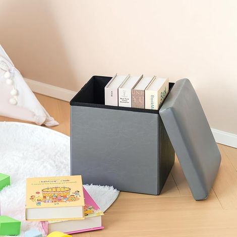 Toy Chest Pouffes and Footstool Bedside Furniture Living Room Children's Storage (Grey) (1/2)