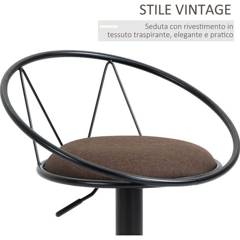 Lot de 2 tabourets de bar pivotants marron, assise rembourrée, dossier haut, réglables en hauteur avec repose-pieds, structure en métal, rotation 360°, parfait pour îlot de cuisine. (1/5)