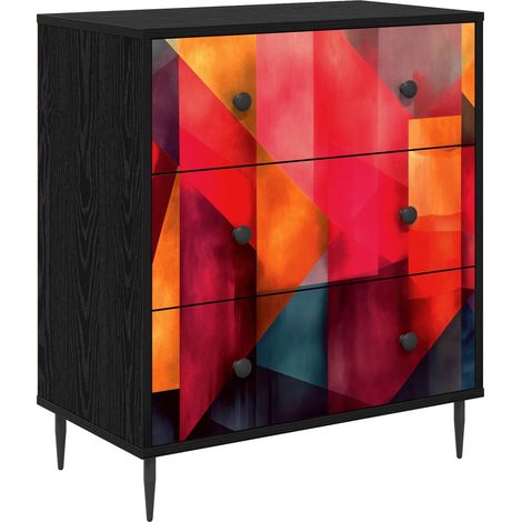 Cajonera HEESCH Estampado en bloque de colores Roble Negro vidaXL (1/5)