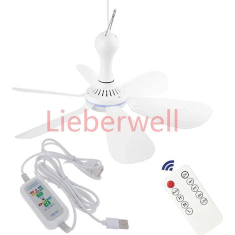 Ventilateur de Plafond Silencieux avec Télécommande, Synchronisation, 4 Vitesses pour Camping, Lit Dortoir, Tente, 6 Feuilles,3.8m (1/5)