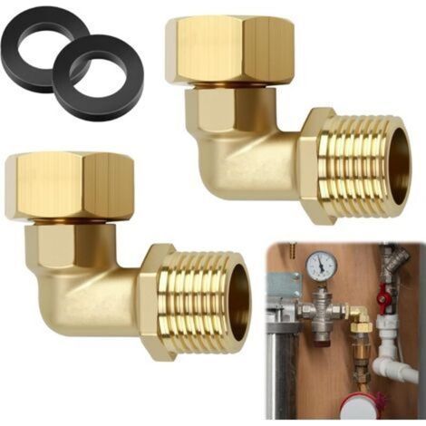 2PCS Raccords Coudés En Laiton, Raccord Tuyau D'arrosage Laiton à Vis 1/2 Pouce, Raccords à 90 Degrés, Coude Pour Raccordements Plomberie Pour Installations Hydrauliques Et Systèmes De Chauff (1/5)
