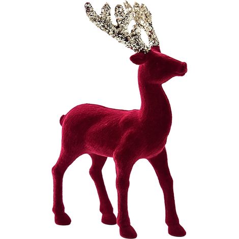 Renard Décor De Noël - Statue Renne Debout En Plastique Flocage Rouge - Hauteur 22 Cm - Pour Intérieur Cuisine Cheminée Bureau Étagère - 1 Pièce (1/5)