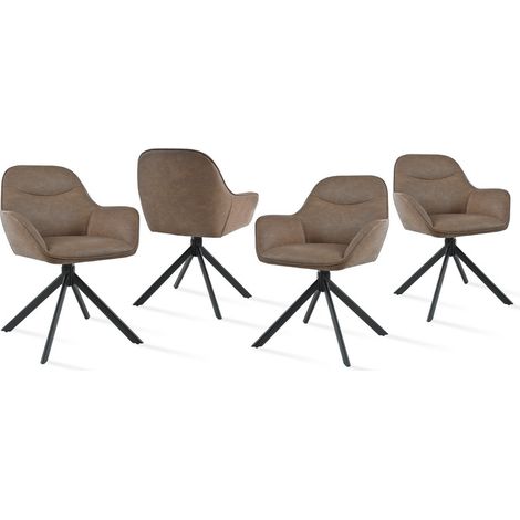 Goeurvant 360° Drehstühle mit weichem Sitz, eleganter, geschwungener Rückenlehne und ergonomischen Armlehnen, stilvoller Komfort für jedes Zimmer - 4er Set - Dunkelbraun