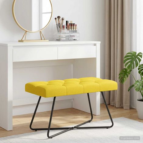 Banc capitonné à boutons en tissu jaune clair, cadre en bois et pieds métal, 80 x 40 x 46 cm - PANGIVO (1/5)