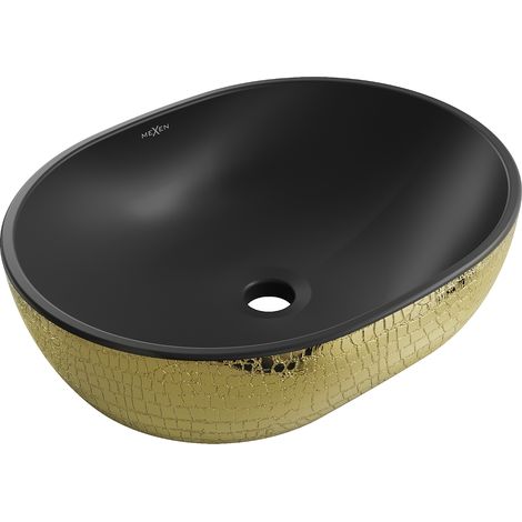 Mexen Viki Aufsatzwaschbecken 48 x 35 cm, schwarz matt/Gold Schuppenmuster - 21054878 (1/5)