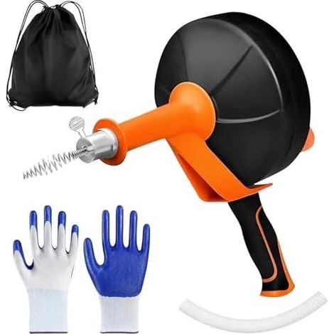 10 m Abflussspirale, elektrischer Abflussreiniger mit Handschuhen – Abflussreinigungsspirale für Küche, Bad, Abfluss und Spüle (1/5)