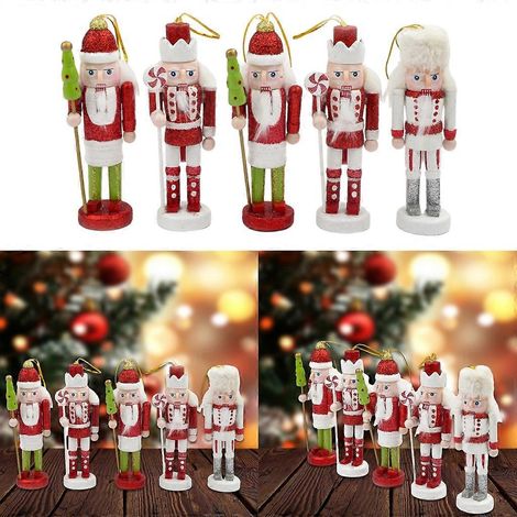 Lot de 5 mini casse-noisettes en bois, figurines de soldats, décorations de Noël à suspendre au sapin (1/4)