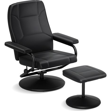 COSTWAY Reclining Chair 360°Swivel Recliner with Adjustable Backrest-Black (1/5)