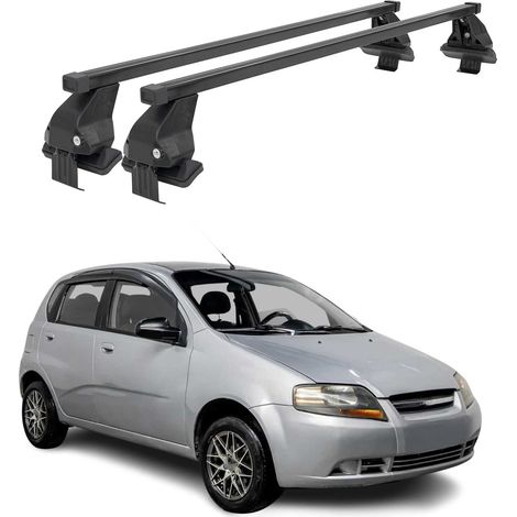 OMAC Dachträger Querträger Stahl für Chevrolet Aveo T250 2005-2012 – Abschließbar – City-Crash-getestet – DIN 75302:2019 – ISO/PAS 11154:2006 – Max. 50 kg Schwarz (1/5)