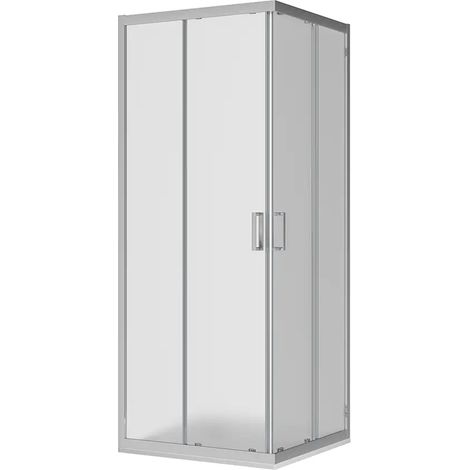 Cabine de douche coulissante 90x90 cm Profilés aluminium chromé Verre opaque 6mm h190 - Réversible Mod. Java