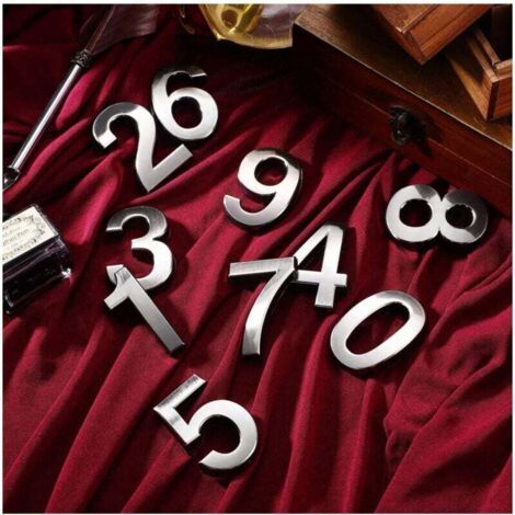 QORVA-10pcs Numéro de métal stéréoscopique Numéro de Plaque Moderne Maison Adresse de l'hôtel Hôtel Chiffres Plaque d'autocollant Signe (0-9, Un pour Chaque numéro) (silver)