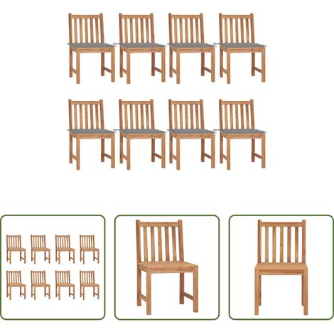 Meuble de jardin en teck -  Chaises de jardin lot de 8 avec coussins Bois de teck massif (1/5)