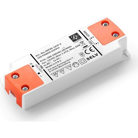 Transformateur LED 20W 12V - Alimentation Tension Constante pour Bandes et Ampoules G4 MR16 - Intérieur Résidentiel - 154x50x14mm (1/2)