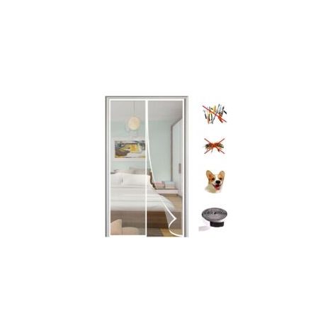 Moustiquaire Magnétique pour Porte, Rideau Moustiquaire en Polyester Résistant avec Ouverture Aimantée, Idéal pour Porte de Balcon,Blanc, 70x200cm