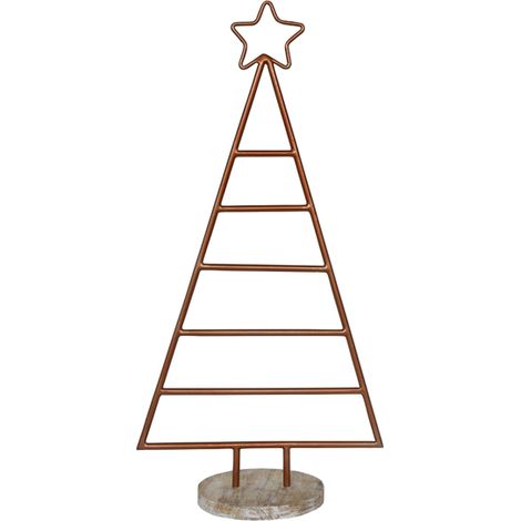 Christmas Tree with Star - Mild Steel/Mango Wood - L15 x W35 x H71 cm - Copper